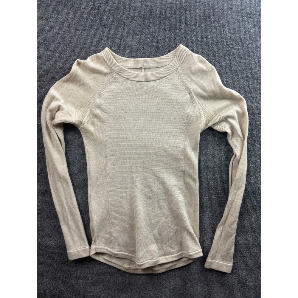 Lululemon Merino Wool Top Womens 4 Beige Long Sleeve Crewneck Knit